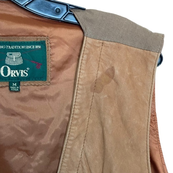 ORVIS Cognac Suede Leather Sportsman Munitions Snap Front Outdoors Vest  Medium - Picture 12 of 13